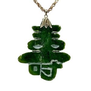 Vintage oversized gold over sterling silver nephrite jade Pendant - GM284